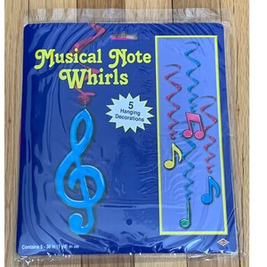 Musical Note Whirls Hanging Party Decorations / Multi Color Hanging Spirals with Music Notes / 5 Whirls Per Package / Music Theme Party