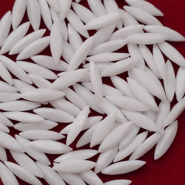 50 pieces Vintage Genuine Chalkwhite Navette Doublets Beads, made in Western Germany, 15mm x 4mm