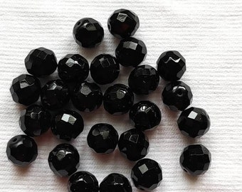 Vintage Black Czech Fire Polished Glass Round Faceted Beads 7MM, 8MM, 9MM, 10MM  and 12MM