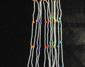 White Beaded Necklaces in 3 Lengths, 6 colour daisies.
