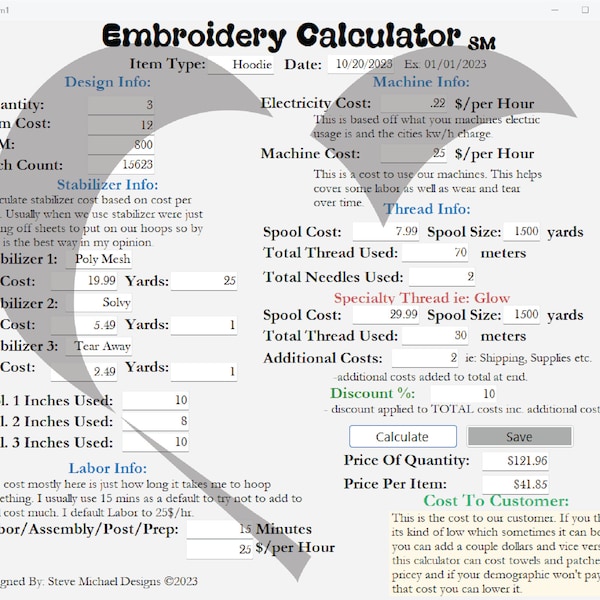 Machine Embroidery Pricing Calculator