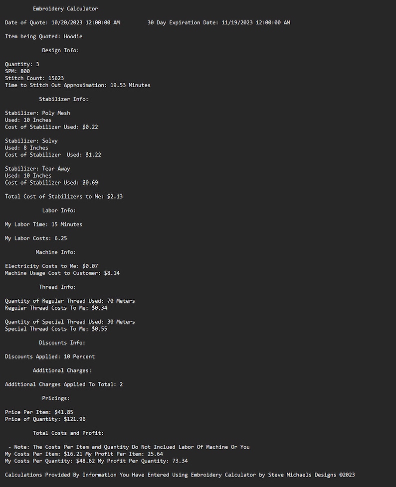 Machine Embroidery Pricing Calculator Etsy