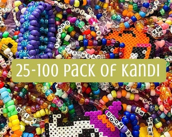 25-100 Pack of Kandi, festival bracelets, rave, music festival, plur, funny, party, unisex, edm, adventure, swiftie, love, emo, fashion,