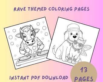 Rave themed coloring page, coloring page for adults, kandi,rave,trinkets,dj,edm,edc,