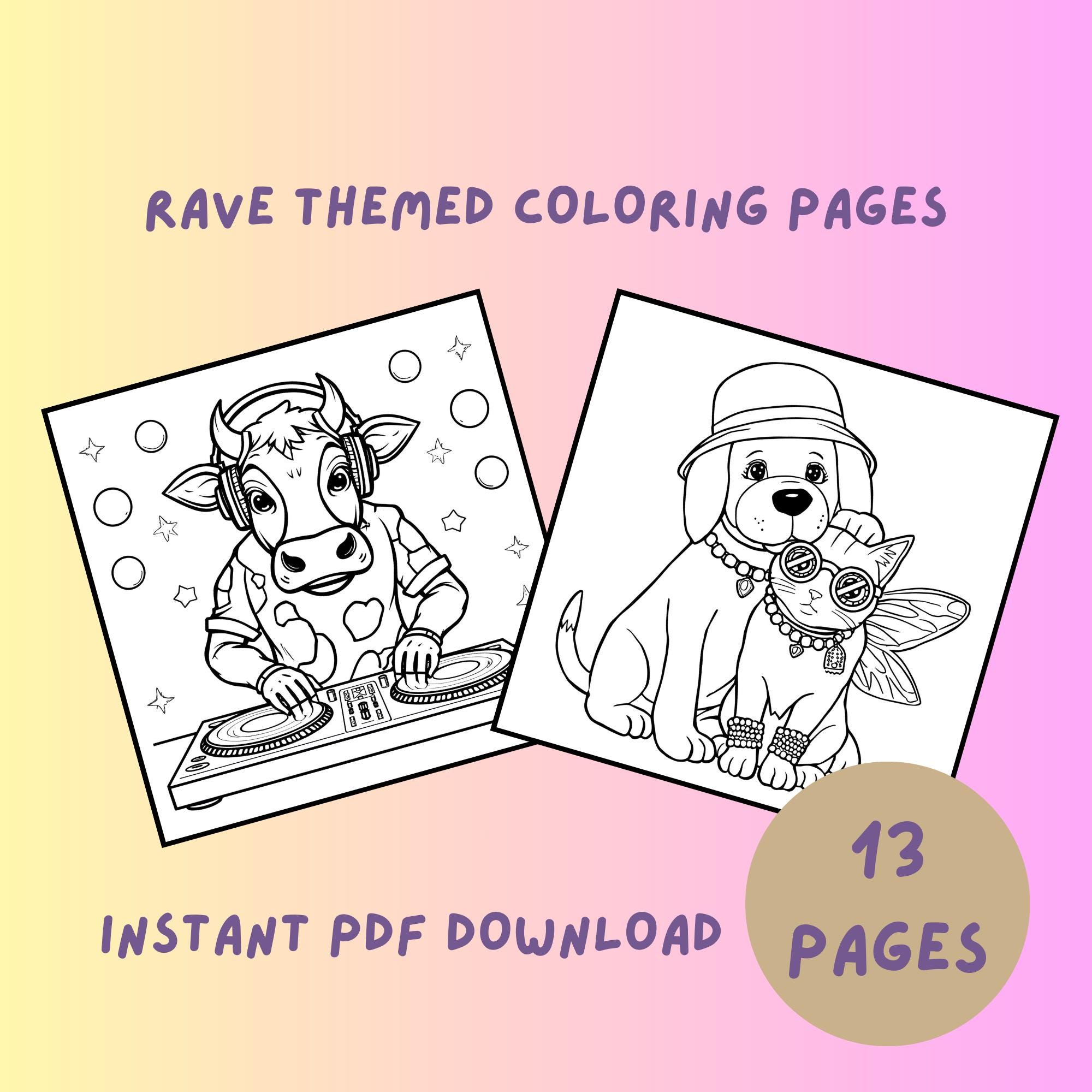 Rave Themed Coloring Page, Coloring Page for Adults, Kandi,rave ...