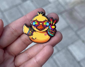 Rave Duck Enamel Pin: Kaleidoscope Glasses, Kandi Bracelets