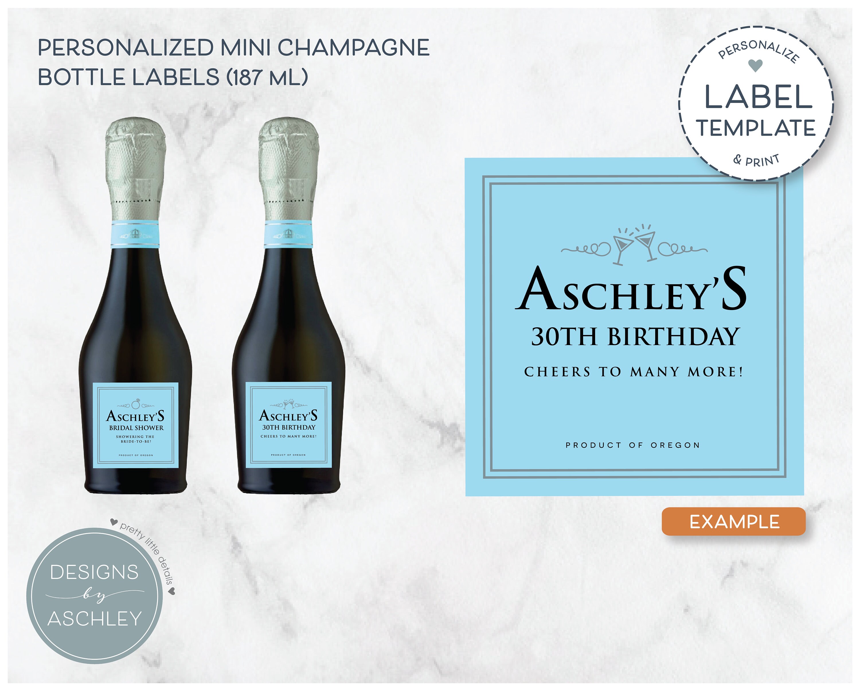 Personalized Mini Prosecco Bottle Party Favors, Custom 187 Ml Sparkling