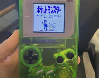 Nintendo Game Boy DMG V5 IPS Retroiluminación Verde Transparente + Pokémon Rojo (Versión JPN)
