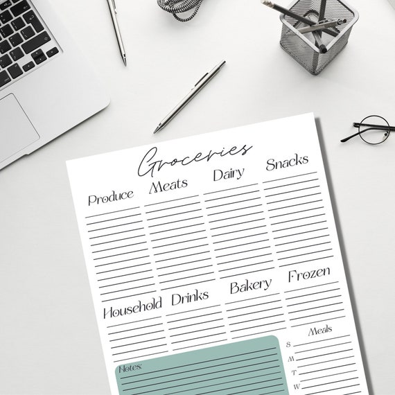 Printable Grocery List With Meal Planner Digital Download | Etsy
