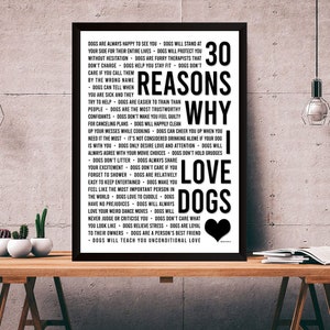 30 Reasons Why I Love Dogs, Dog Quote Print, Dog Lover, Home Decor, Digital Artwork, Dog Gift, Quote Print, Animal Print, Valentine's Gift