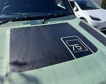 75th Anniversary Hood Decal for Land Rover Defender L663 Bonnet Graphic, Grasmere Green Special
