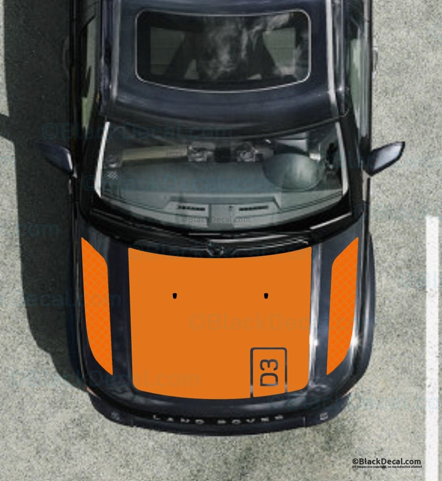 Matt Orange Hood Graphic Decal for Land Rover LR3, LR4, Discovery, includes side effect graphic decal.