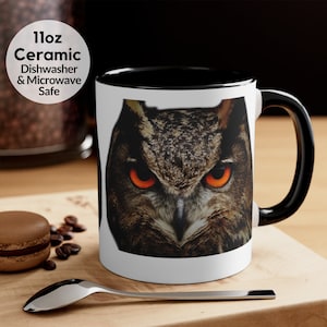 Eagle Owl 11oz Mug, Wild Animals Bird Lovers Black Ceramic Coffee Mugs Gift For Her / Him, (DR18M/2)