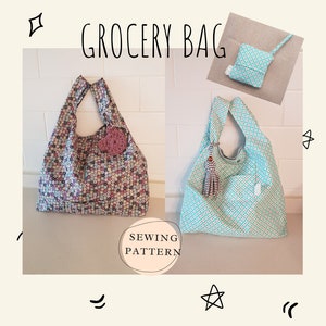Grocery Bag, PDF Sewing Pattern, Foldable fabric bag pattern, Market bag, Reusable market bag, Printable pattern, Tote bag, Eco gifts