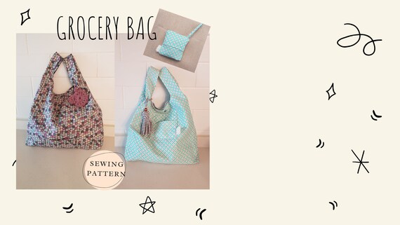 Lined Grocery Bag PDF Sewing Pattern With lining// Foldable