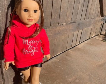 Christmas Hoodie - 18 inch doll clothes- Holiday outfit