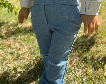 Flared jeans- 18 inch doll clothes- light denim ripped pants