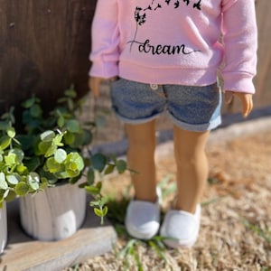 hoodie sweater -18 inch doll clothes- light pink, graphic