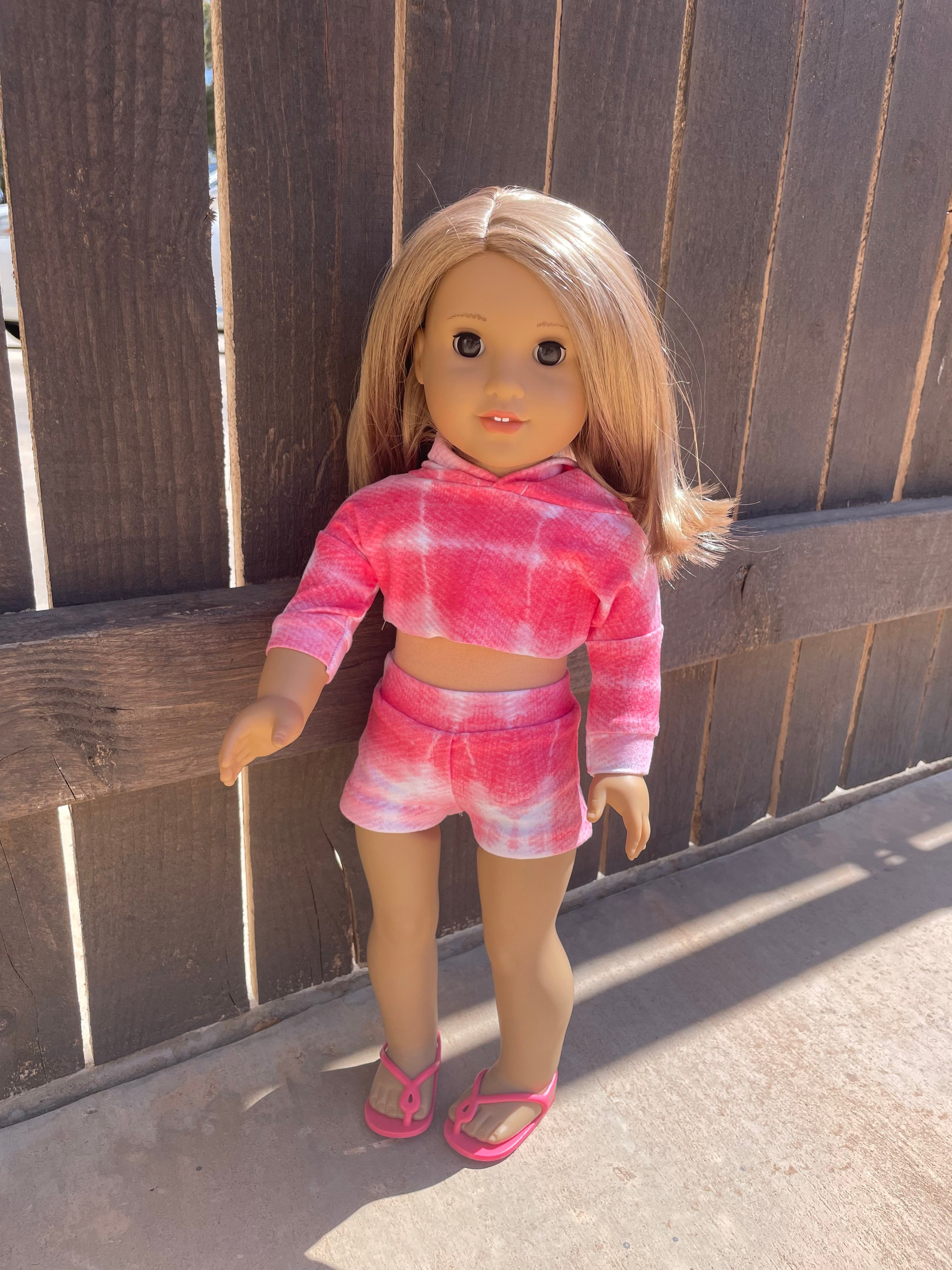 Shorts and Summer Hoodie-18 Inch Doll Clothes- Crop Top