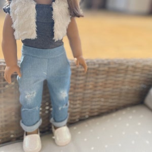 ジーンズ - 18インチの人形の服 - ライトデニムの破れたパンツ