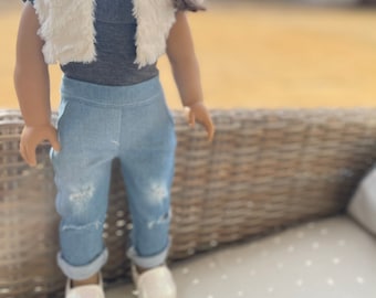 Jeans - Vestiti per bambole da 18 pollici - Pantaloni strappati in denim leggero