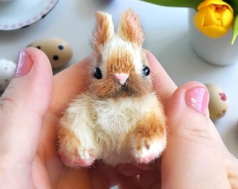 Realistic Crochet Rabbit Animal, OOAK Plush Bunny Art Doll, 1 6 Scale Lifelike Artist Miniature Toy, Mini Plushie, Collectible Stuffy