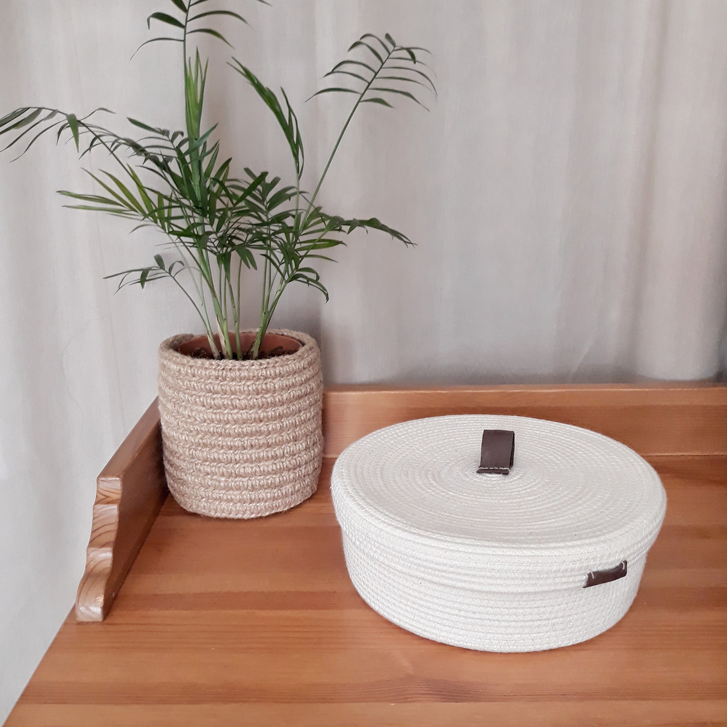 Bathroom storage basket with lid Lidded cotton rope basket Etsy