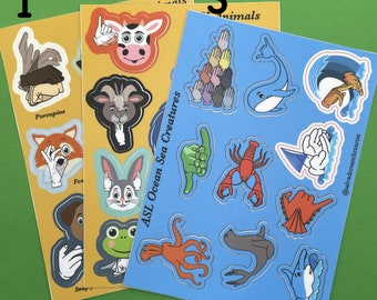 ASL Ocean Sea Creatures/Animals Sticker Sheet