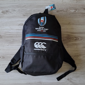 May include: Black rugby backpack with the Canterbury logo and the Rugby World Cup Japan 2019 logo.