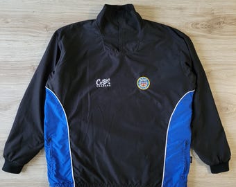 Vintage Cotton Traders Herren Größe L-XL Bad Rugby Union Club Training 1/4 Haken & Loop Jacke Pullover Sweatshirt Fleece Futter schwarz Blau