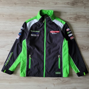 Clinton Quattro Plant Bournemouth Kawasaki Racing men's Size XL-2XL Wind Jacket Full Zip Pockets Embroidered Logo Patches Black Green White
