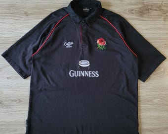 Guinness Cotton Traders Herren Größe 2XL England National Rugby Union Team Rote Rose Polo-T-Shirt Kurzarm Schwarz Gesticktes Logo