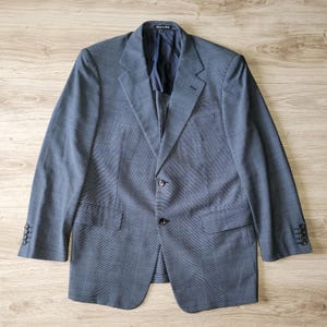 Pal Zileri Gruppo Forall and Carlo Barbera men&#39;s Size 50 L Unlined Sport Coat Blazer Jacket Super 140s Wool Plaid Check Pattern Blue Gray