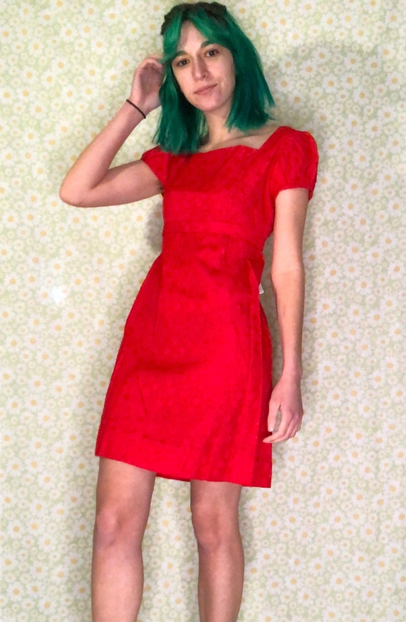 Red 1960s Cocktail Empire Waist Dress