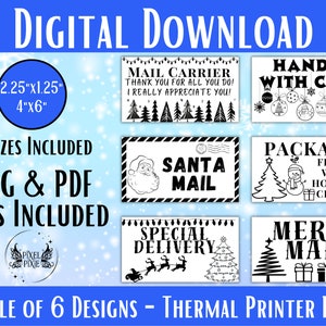 Holiday Thermal Stickers - Thermal Labels - Shipping Labels - PNG Christmas Labels - Christmas Sticker Bundle - Package Labels - Santa Mail