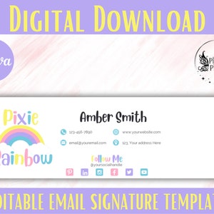 Pastel Email Signature Template for Canva – Cute & Editable Business Branding Design, Digital Download for Gmail and Outlook