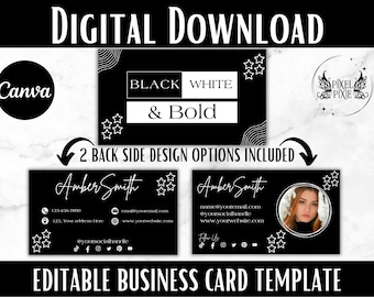 Minimalist Business Card Canva Template for Entrepreneurs and Small Business Owners – Modern Black and White Editable Design PP01
