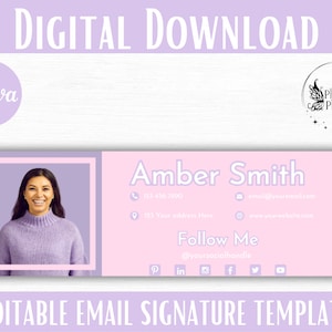 Email Signature Template Pink Edit in Canva for Business Branding Customizable Gmail Outlook Signature for Small Business Branding Kit PP03