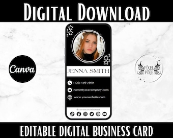 Monochrome Digital Business Card Canva Template for Modern Branding Editable Black and White Design for Professionals PP01