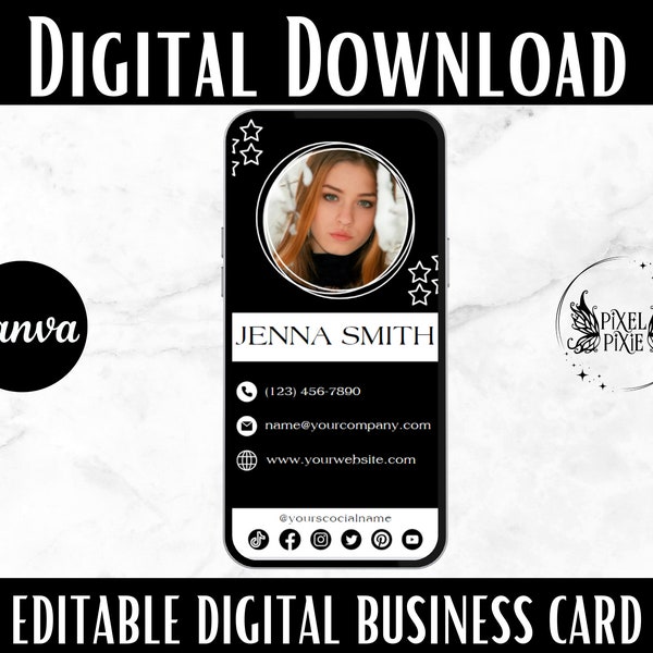 Monochrome Digital Business Card Canva Template: Sleek, Editable Branding for Modern Networking PP01