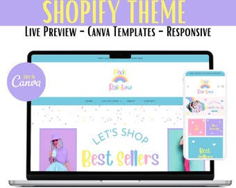 Tema de Shopify Arcoíris Pastel para tienda online, banners editables de Canva, plantilla personalizable para Shopify 2.0. Descargar PP06.