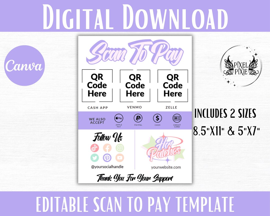 Editable QR Code Sign Template for Small Business, Scan to Pay Canva ...