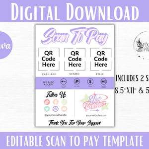 Editable QR Code Sign Template | Scan to Pay Canva Design for Small Business, Customizable Digital Download, Modern Branding - PP05