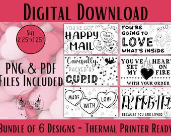Lot d'autocollants thermiques Saint-Valentin pour emballage de petite entreprise, étiquettes d'expédition d'amour PNG, autocollants imprimables 2,25 x 1,25