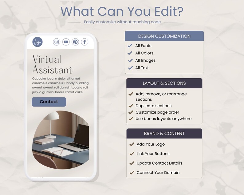 Virtual Assistant Canva Website Template | Editable Service Business ...