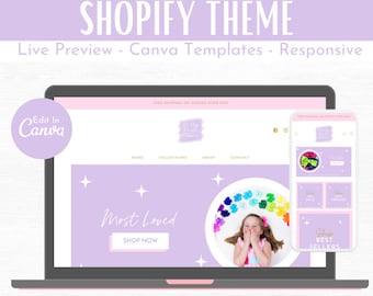 Banners de Canva con tema Shopify 2.0 en tonos rosa y morado, diseño editable para tiendas boutique, plantilla de sitio web Shopify, descarga digital PP03