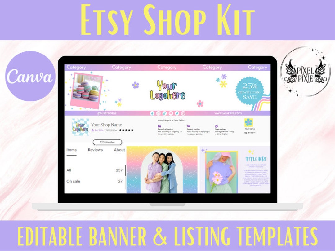 Rainbow Etsy Shop Kit Bundle Canva Templates for Banners Listing Photos ...