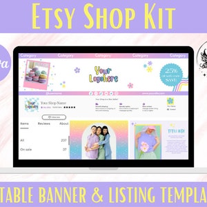 Rainbow Etsy Shop Kit Bundle – Pastel Canva Templates for Banners, Listing Photos, Icons & Graphics | Editable Etsy Branding Kit - PP06