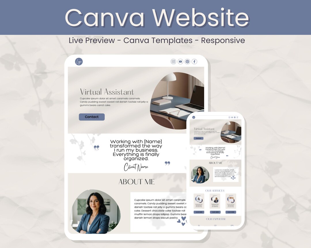 Virtual Assistant Canva Website Template | Editable Service Business ...