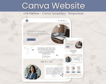 de site Web d'assistant virtuel Canva | Site Web d'entreprise de services modifiable | Design minimaliste moderne en VA | Téléchargement instantané